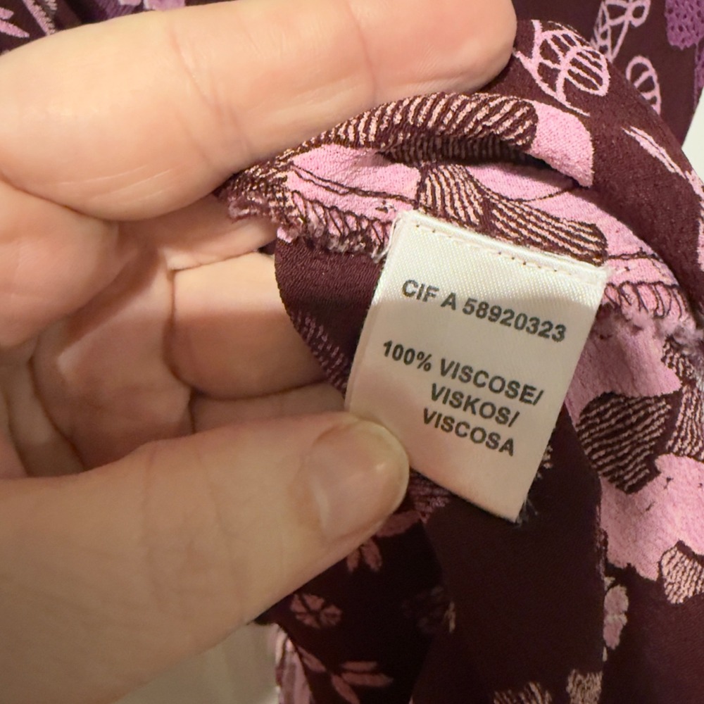 La Redoute Burgundy Pink Floral Viscose Dress Size 16 Boho Midi Tiered France - Picture 6 of 8